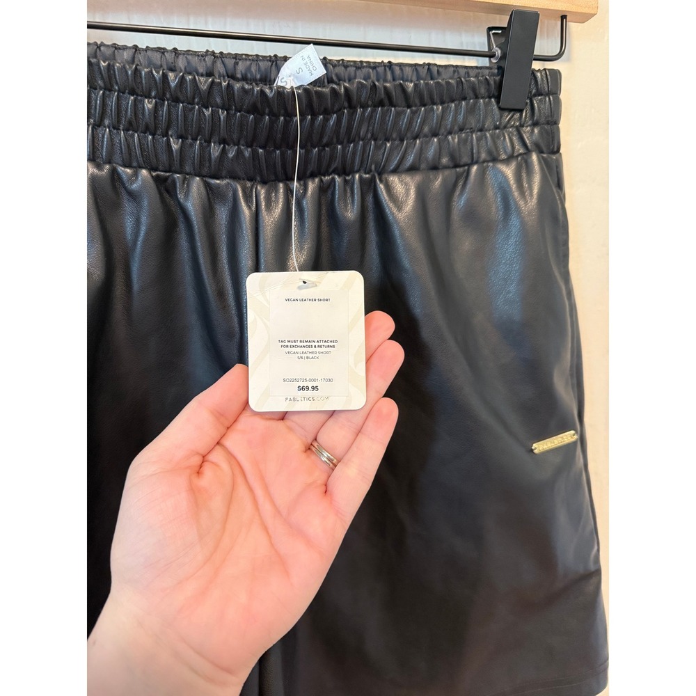Fabletics • NWT Vegan Faux Leather Shorts Black Elastic Waist Pockets Womens Sm - Picture 7 of 9